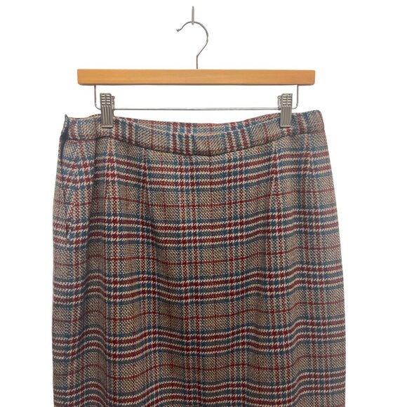 Pendleton Vintage 90's Blue, Brown & Red Plaid Wool Pencil Skirt - Picture 4 of 7